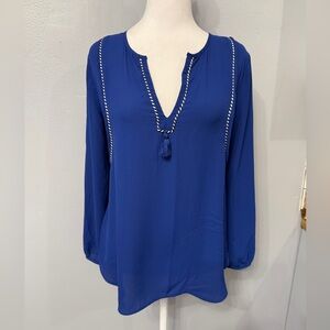 #5)  J. Crew Royal Blue Blouse with Tassel Accent